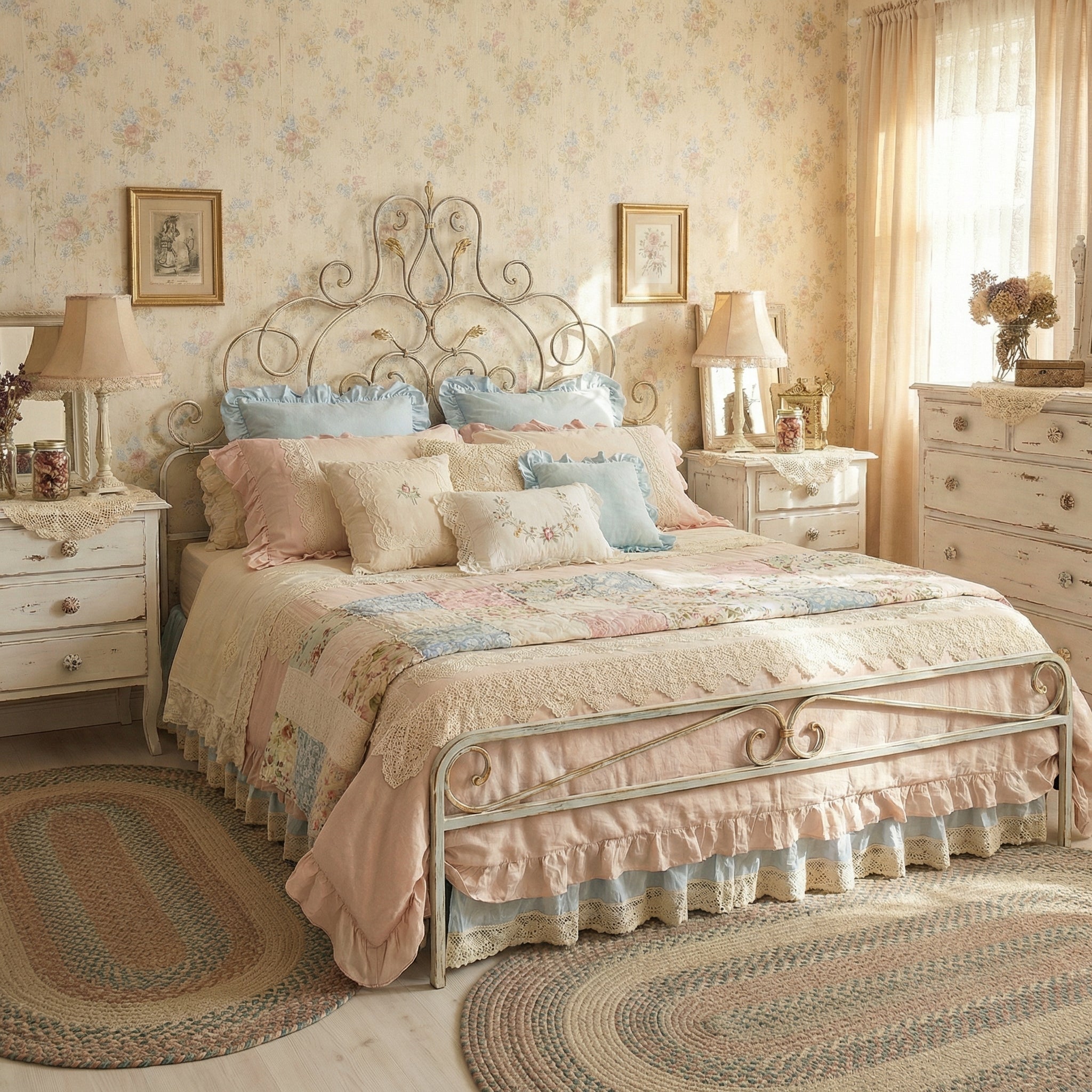 Letto in ferro battuto matrimoniale stile Shabby - Martina